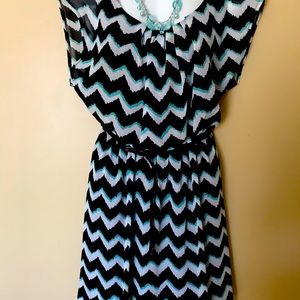 Black, Teal & White Chevron Dress w/lining